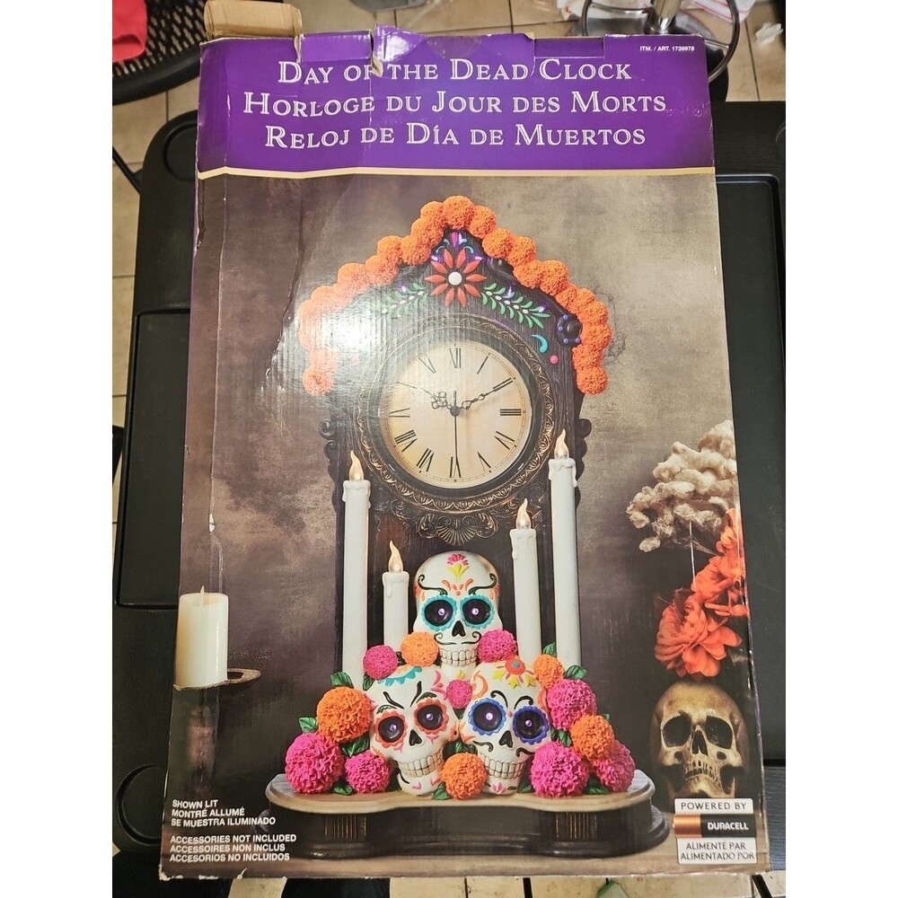 Day of The Dead Clock with Lights Halloween Costco Spooky Lights And Sound New